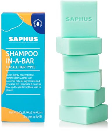 SAPHUS 6Pcs Shampoo Bars for Hair, Sulphate Free, Plastic Free, Blue