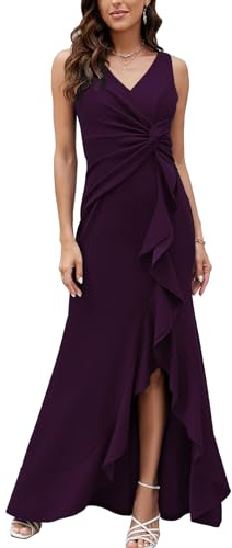 FQA Long Wedding Guest Dresses for Women Formal Gowns and Evening Dresses Purple V Neck Sleeveless Split Wrap Elegant Dresses for Women Evening Party