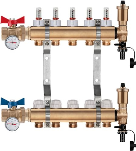 Heizkreisverteiler Messing Premium 6 Heizkreise für Fußbodenheizung Durchflussanzeiger Entlüfter (6 Heizkreise)