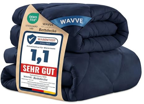 WAVVE Edredón Relleno Nórdico 135x200 cm para Cama 80, Juego de 2 Piezas Verano 150gr/m² + 4 Estaciones 300gr/m² = Invierno 450gr/m² Fibra, Azul Marino