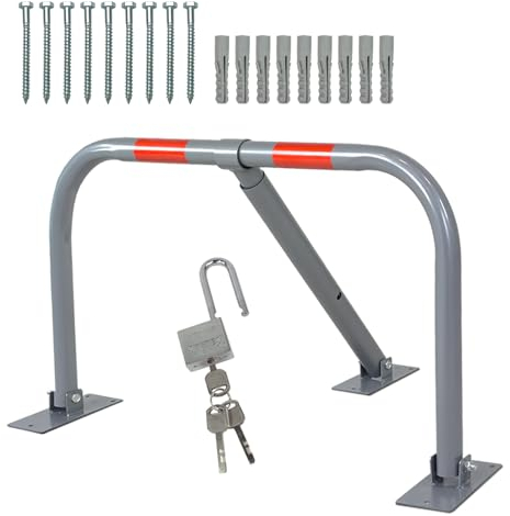 Grafner Parkplatzsperre klappbar mit Schloss und 3 Schlüssel, stabiles Stahlrohr mit Pulverbeschichtung, Parkplatzbügel Parkplatzblockierer Parkpfosten Sperrpfosten Parkbügel Poller Absperrpfosten