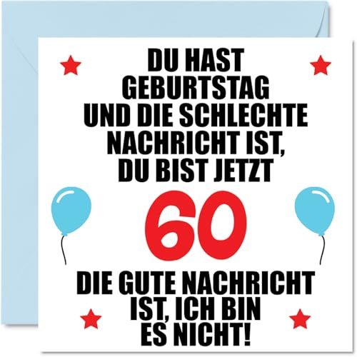 Stuff4 60. Geburtstagskarte Lustig für Frau Mann Sie Ihn | Schlechte Nachrichten, Lustiger Sechzig Sechzigster Alles Gute Zum Karte Geburtstag 145mm Scherzen Glückwunschkarten
