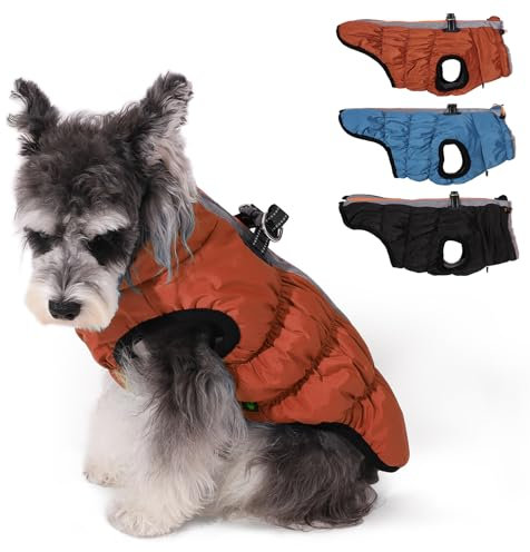 Savlot Waterproof Dog Coat with Harness, Winter Warm Reflective Windproof Jacket with Belly Cover for Small Medium Large Dogs, Easy to Put On Brown X-Large