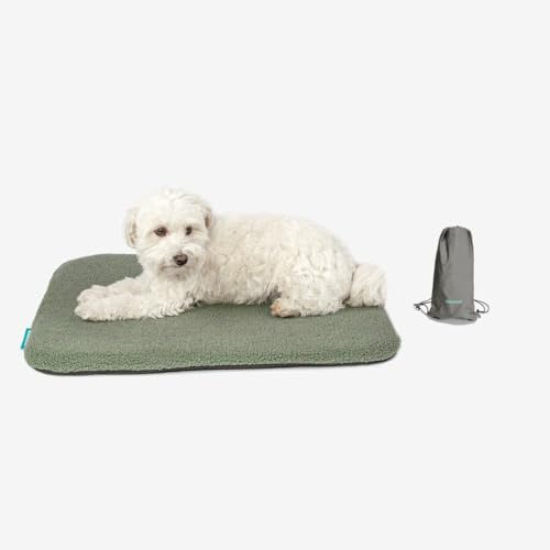 Manuly Hundedecke für unterwegs, Set aus Hundematte selbstaufblasend, robusten Teddy Stoff Bezug und Tragetasche, waschmaschinentauglich, Bezug kann gewechselt Werden, 60x40x3,5cm, 470g