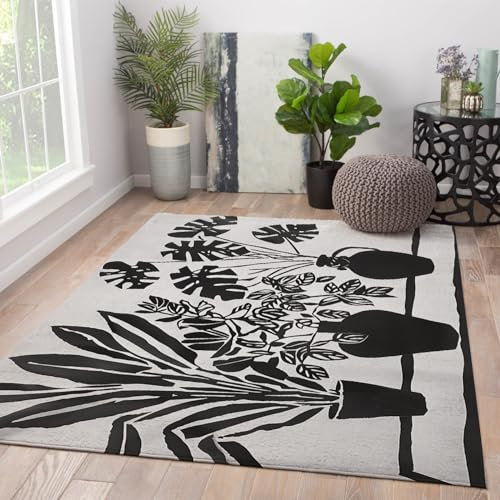OLLIAR Home Waschbarer Teppich Kunst Minimalistische Retro Großflächenteppiche Schwarz und Weiß Blumen Vase Muster Niedriger Flor Traditionelle Orientteppiche 40x60cm