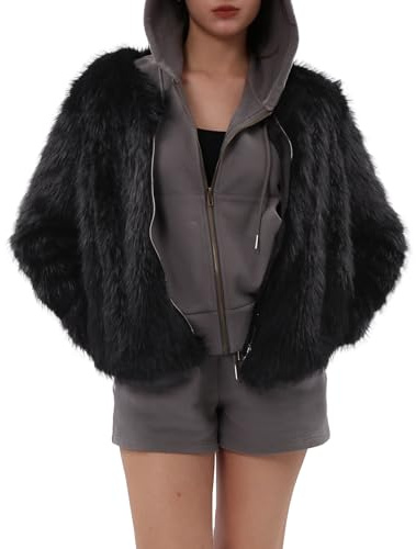 Amazhiyu Womens Faux Fur Coat with Pocket, Winter Zipper Long Sleeve Jacket Tie Dye M
