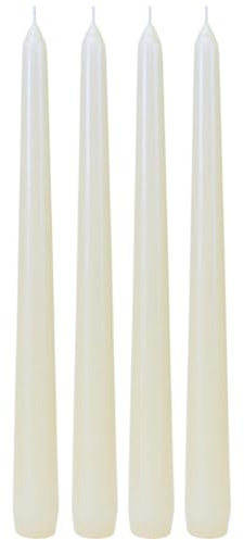 Velas puntiagudas, velas de barra, velas de mesa, velas en juego de 4 velas en blanco, contenido del envío: 4 unidades, tamaño: 25 x 2 cm (alto x diámetro).