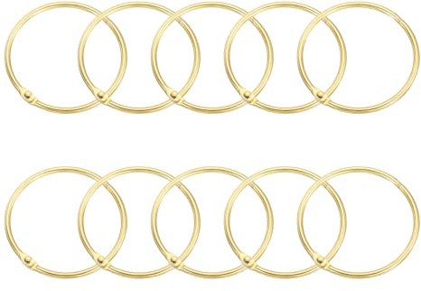 sourcing map Shower Curtain Rings,15pcs - Carbon Steel Round Snap Shower Curtain Hooks, 2 Inch Loose Leaf Binder Rings for Shower Curtain Rods (Gold)