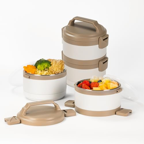 Lille Home Tiffin Boîte à déjeuner/collation isotherme empilable en acier inoxydable à 2 niveaux avec sac à déjeuner et ustensiles, 1500 ml (025)
