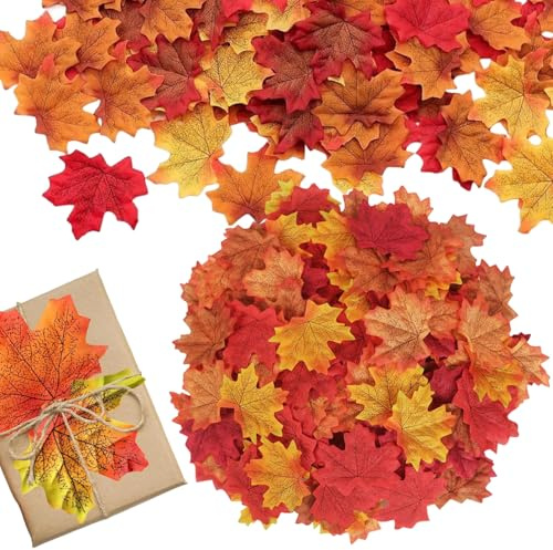 dinghaole 100 Stück künstliche Herbst Ahornblätter, 5 Farben Deko Herbst Kunstblätter, Für Halloween, Hochzeit und Partei Dekorationen,Weihnachtsfest-Dekor, zum Erntedankfest