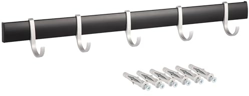 ONVAYA® Verstellbare Wandhaken mit Schiene | Basic ǀ mit Klick-System ǀ 5 Haken für Gartengeräte und Zubehör ǀ platzsparende Garagenhaken