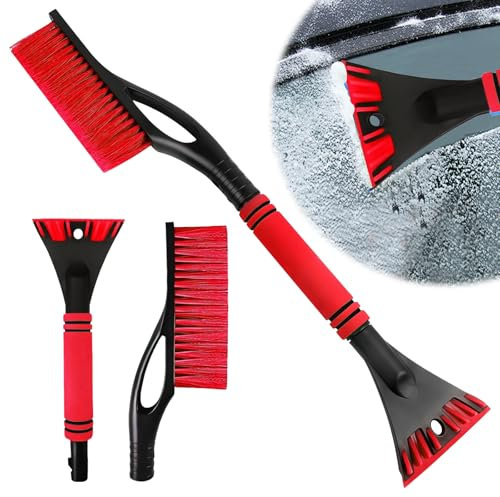 NYZQIW 2 in 1 Raschietto per Ghiaccio, Spazzola da Neve per Auto Snow Brush Scraper di Ghiaccio Raschietto per Ghiaccio per Auto con Scopa, per Auto, Camion, SUV (Rosso)