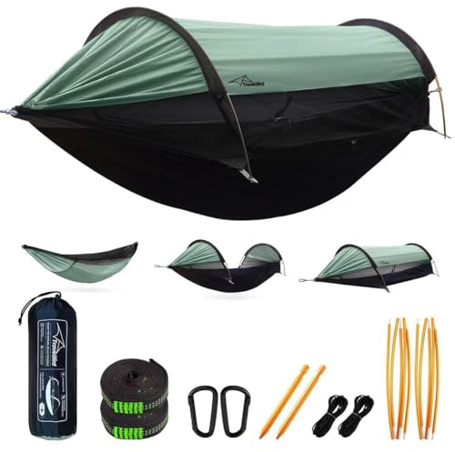 Travel Bird Amaca da Campeggio, Amaca Tenda con Zanzariera e Parasole, 290X140 cm, Amache Sospese Leggere Multimodali con Cinghie per Alberi, Tenda da Terra per Esterni, Escursionismo e Campeggio