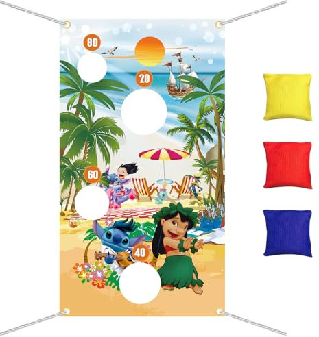 Oirigaga Wurfspiel Kinder Outdoor, Cartoon Säckchen Werfen Spiel Banner mit 3 Bohnentaschen, Interessant Bean Bag Toss-Spiele Set für Kindergeburtstag Party Draussen Garten und Draußen Sommer Strand