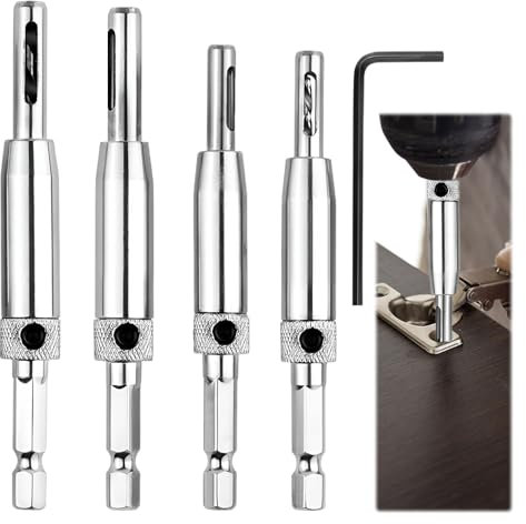 Self Centering Drill Bit Set, 4pcs Hinge Drill Bit Self Centring, Centre Drill Bits, Self Centering Drill Bit for Window Cabinet Door Woodworking (5/64, 7/64, 9/64, 11/64)