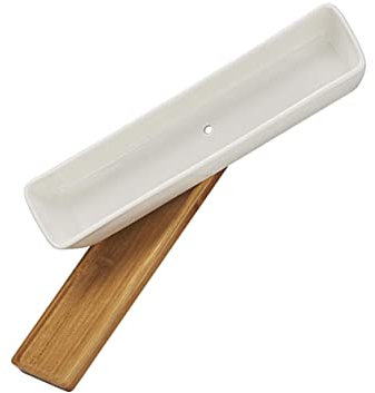 YARNOW Rechteckiger Blumentopf Keramik Mit Bambusuntersetzer Für Sukkulenten Pflanzen Im Büro Wohnzimmer Und Schlafzimmer Praktischer Pflanztopf Für Innenräume Und Garten