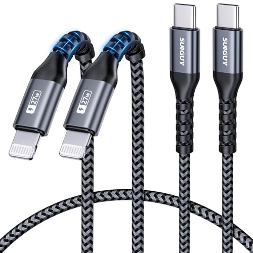 SUNGUY Câble USB C Lightning, [0,5M 2 pièces] Câble de données Câble de charge Type C vers Lightning iPhone Court Câble de 27W charge rapide pour iPhone 14/13/12/11 Pro Max Mini/X/XS -Gris