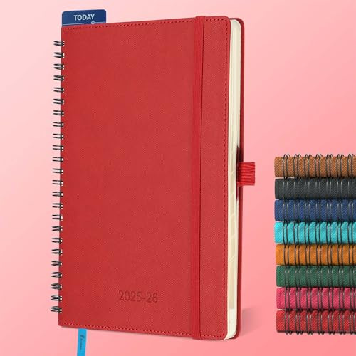 IN-LUXPRO Kalender 2025 2026 Wochenplaner,A5(21.9 x 16.4cm),18-Monate Buchkalender (Jul.2025-Dez.2026) Ringbuch mit Softcover,wochenkalender mit selbstklebendem Stifthalter,Rot.