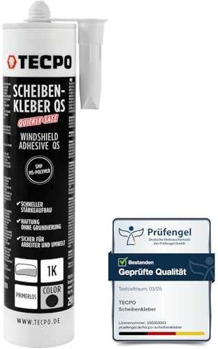 TECPO Scheibenkleber Quickly-Safe, 290ml MS-Polymer primerlos mit Kleb- und Dichtstoff-Technologie Scheibenklebstoff - Elastisch witterungsbeständiger Klebstoff zum Verkleben und Abdichten