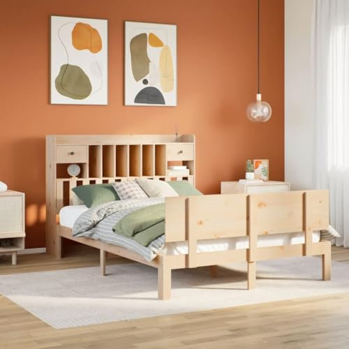 Iiaky Massivholzbett mit Regal ohne Matratze Bett Mit Stauraum Massivholzbett Holzbett Bettgestell 140x190 cm Kiefer // 3322684
