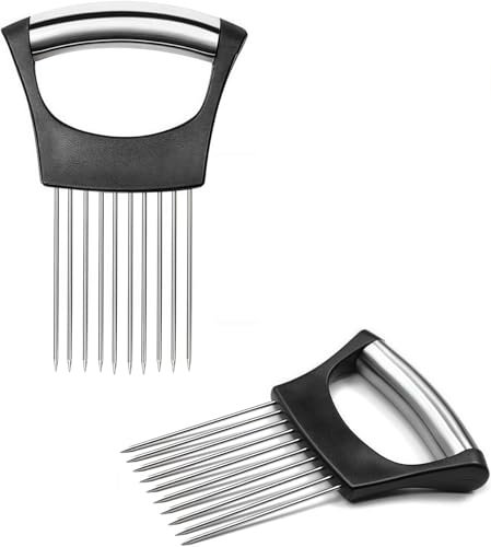 Heanvmyss Soporte de Ceboll,2 Piezas Tenedor Cebolla,Rebanador de Cebolla,Agujas de Cebolla,Cortador de Verduras de Acero Inoxidable para Cortar Carne,Frutas