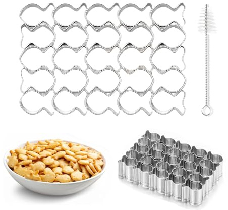 Mini Goldfish Cracker Cutter,Stainless Steel 0.8 in Fish Cookie Cutter with Cleaning Brush,Non-Stick Goldfish Shapes Cookie Cutters Biscuit Cutters for Baking Kids
