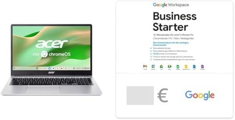 acer Chromebook 315 (CB315-4H-C6V3) Laptop | 15,6 FHD Display | Intel Celeron N4500 | 8 GB RAM | 128 GB eMMC | Silber + Google Workspace Business Starter - Digitaler Gutschein für Deutschland