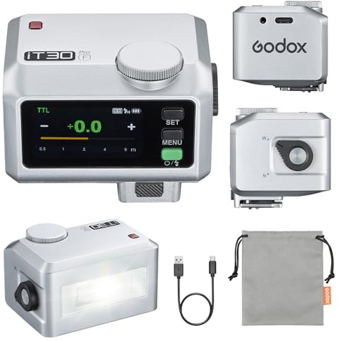 GODOX iT30Pro-F Flash Kamerablitz, TTL Auto-Exposure 2.4GHz System 1/8000s High-Speed Sync Kleinblitz mit Vollfarb-Touchscreen Kompatibel mit Fuji-Kameras,Silver (IT30pro-F)
