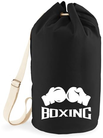 Huuraa Seesack Boxing Boxhandschuhe Geschenk | Tasche 20 Liter Strandtasche Black Baumwolle Rucksack Geschenkidee Schwarze Sporttasche Duffle Bag mit Kordelzug Verschluss