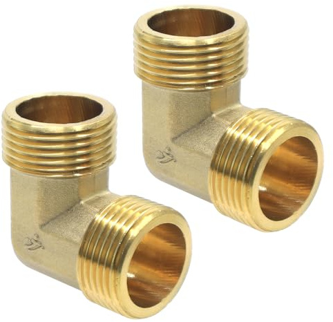 KtbeYTi 2 Pièces Coudés en Laiton 90°, 1 AG x 1 AG, Coude d'Angle de Tuyau pour Installations Sanitaires et Eau Potable