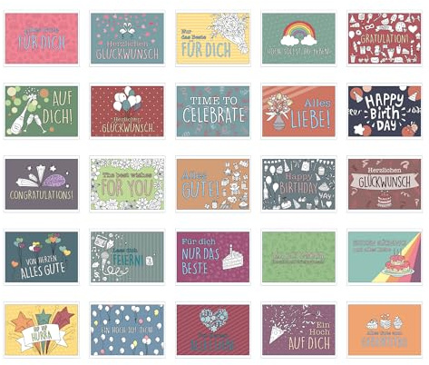 Cupcakes & Kisses® 25er Postkarten Set Glückwunsch I Schöne Sprüche & Motive I Grußkarten für besondere Anlässe I Karten zum Feiern