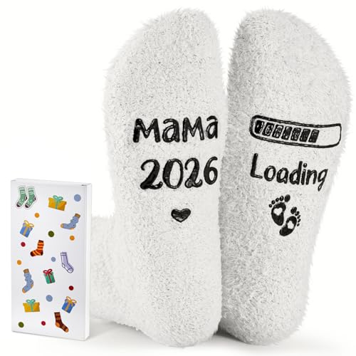 Jadive Chaussette Cadeaux de Noël pour Futures Maman Mama 2026 Loading Cadeaux pour Femmes Enceintes Chaussette avec Boîte d'Emballage Annonce de Grossesse Amusante pour la Fête des Mères (Blanc)