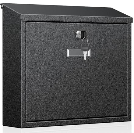 Uniclife Buzón de pared para exteriores, gran buzón de seguridad con llave, buzón para casa, ranura para llaves, caja de acero para dinero, para casa, oficina, escuela, negro