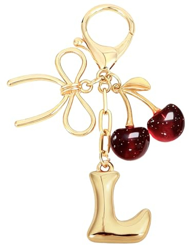 Snylcce Bubble Initial Schlüsselanhänger für Damen | A-Z Buchstaben Taschenanhänger mit Kirsch Erdbeer und Schmetterlingsanhängern für Handtaschen Geldbörsen Rucksäcke