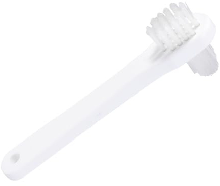 FRCOLOR 4 pezzi Spazzolino per Protesi Dentale Doppia e Blu Manico Antiscivolo Testine Multi-setole Angolate per Pulizia Dentiera e Denti Finti Portatile Mantenere Finitura Originale