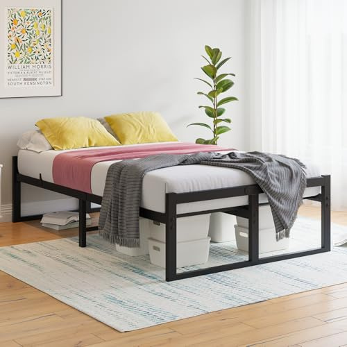 VECOCHO Double Bed Frame with Underbed Storage,Metal Platform Bed Frame Double Bed Base No Box Spring Needed,Mattress Foundation,Heavy Duty Steel Slats,Black