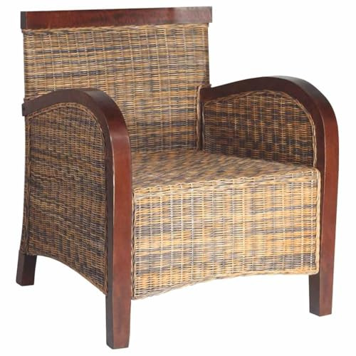 Tonture Handgeflochtener Rattan Sessel, Mangoholz Rahmen, 67x70x80cm, Natur Rattan Sitz, Kissen Inklusive, Gemütlicher Loungesessel für Wohnzimmer, Schlafzimmer, Indoor