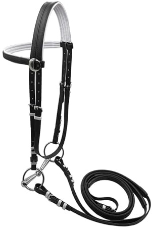 MERIGLARE Brida de Caballo con Riendas, Cuerda para Montar, Ajustable, de Acero Inoxidable, con Correa para La, para Club, Lección, Granja, Curso, L Black