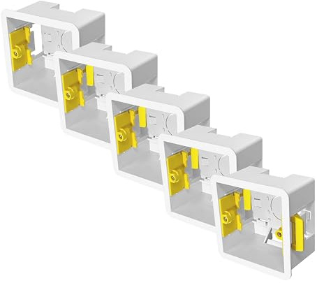 Evoges 1 Gang Dry Lining Back Box 47mm | Deep Electrical Wall Box for Plasterboard | Fast-Fit Design (Pack of 5)