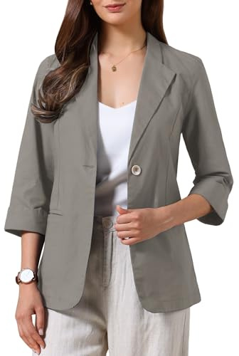 Allegra K Blazer Casual da Donna Estivo Giacca Leggera in Cotone e Lino con Maniche a 3/4