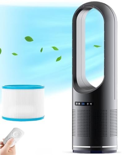 Ventilateur Sol électrique oscillant Portable sans pales Chambre Bureau à Domicile Fonctions Chaud et Froid 8 Vitesses minuterie h Oscillation 80° Colonne Purification d'air