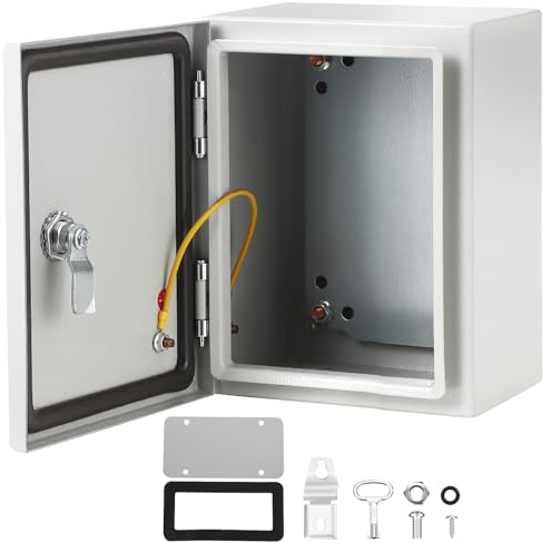 IP66 Waterproof Electrical Enclosure Box Lockable Metal Junction Box Wall Mounted Distribution Cabinet Cold Rolled Steel Electrical Panel with Mounting Plate Cable Gland Entry Outdoor Weatherproof