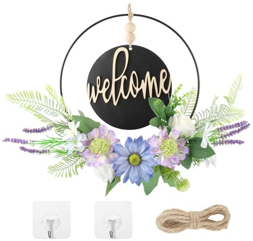 LEIMEND Ghirlanda Decorativa per Porta Ghirlanda per Porta D'ingresso Primavera-Estate Ghirlanda di Margherite Viola Adatta per Festività Decorazioni Murali e Matrimoni Stile Rustico