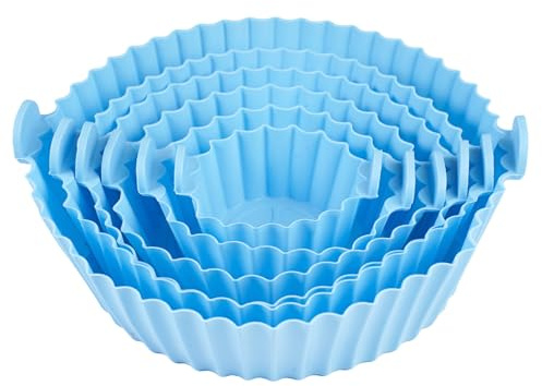 6 Pezzi Molde Silicona Freidora De Aire, Redondo Molde Silicona Air Fryer | Recipiente Air Fryer, Reutilizable, para Airs Fryers Microondas Horno, Azul