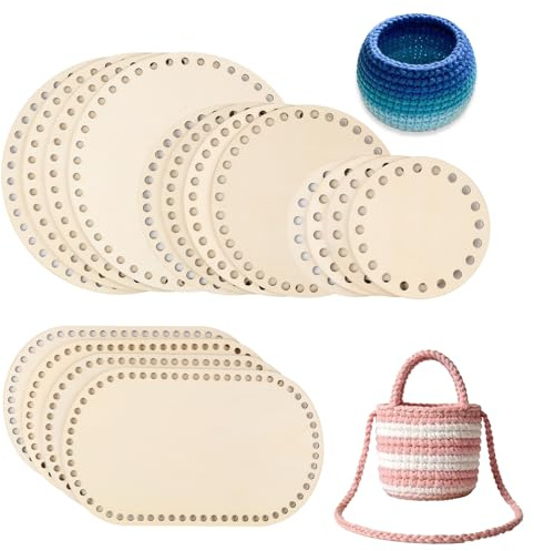 Korbboden Zum Häkeln 16 Stück Holzboden Für Häkelkorb Taschenboden Zum Häkeln 10/15/20/25 cm Ovaler und Runder Boden Blank Naturholzkorbboden Set Für DIY Korbflechten Basteln, Heimdekoration
