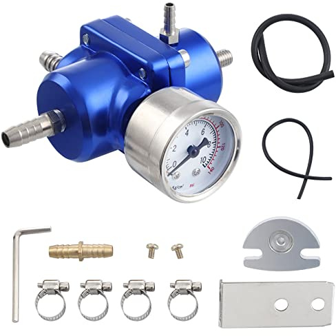 CarBole Regulador de Presión de Combustible 1–140 PSI | Cuerpo de Aleación de Aluminio, Kit Completo con Manómetro, Manguito de Combustible y Accesorios de Montaje