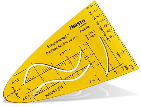 Aristo AR5012 Schablone Einheitsparabel y (Präzisionsschablone mit Tuschenoppen, Polystyrol-Kunststoff) orange transparent