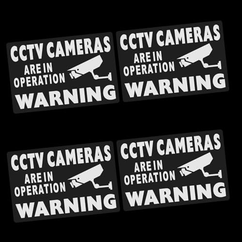 Platinum Place 4 x C51W Stickers CCTV Cameras are in Operation Signs Video Recording Security 90x60mm Warning Window Decals Mini Self Adhesive Vinyl White onto Clear Internal Application Labels