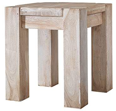 MASSIVMOEBEL24.DE Hocker Akazie beige getüncht Nature White #10 | 40x40x45 cm (BxTxH) 15 kg Landhaus zerlegt vollmassiv