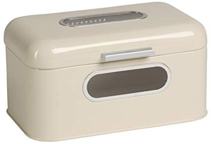 Echtwerk Brotkasten, Retro-Brotbox aus Metall mit Sichtfenster, Platzsparende Aufbewahrungsbox, Brotkorb mit Deckel, “small“, creme, 30 x 20 x 16.5 cm